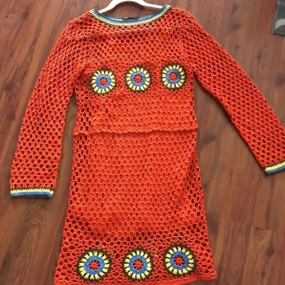 Zara Orange crochet mod looking dress. L